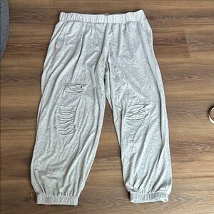 Gray Ripped Design Jogger Pants